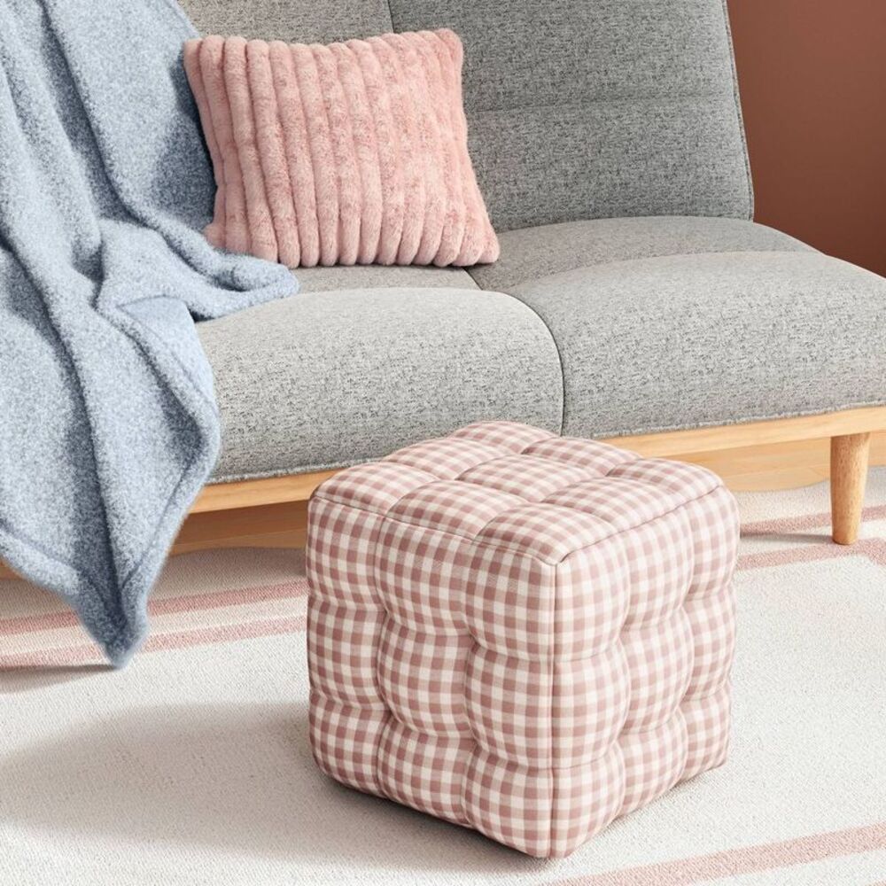 Tufted Gingham Dorm Ottoman Pink - Room Essentials